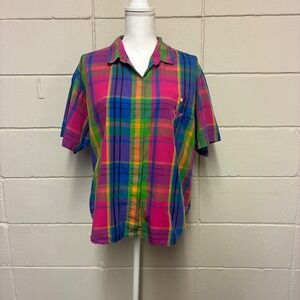 Vtg Dockers Button Down Mens Large‎ Multicolor Plaid Short Sleeve Cotton 90s
